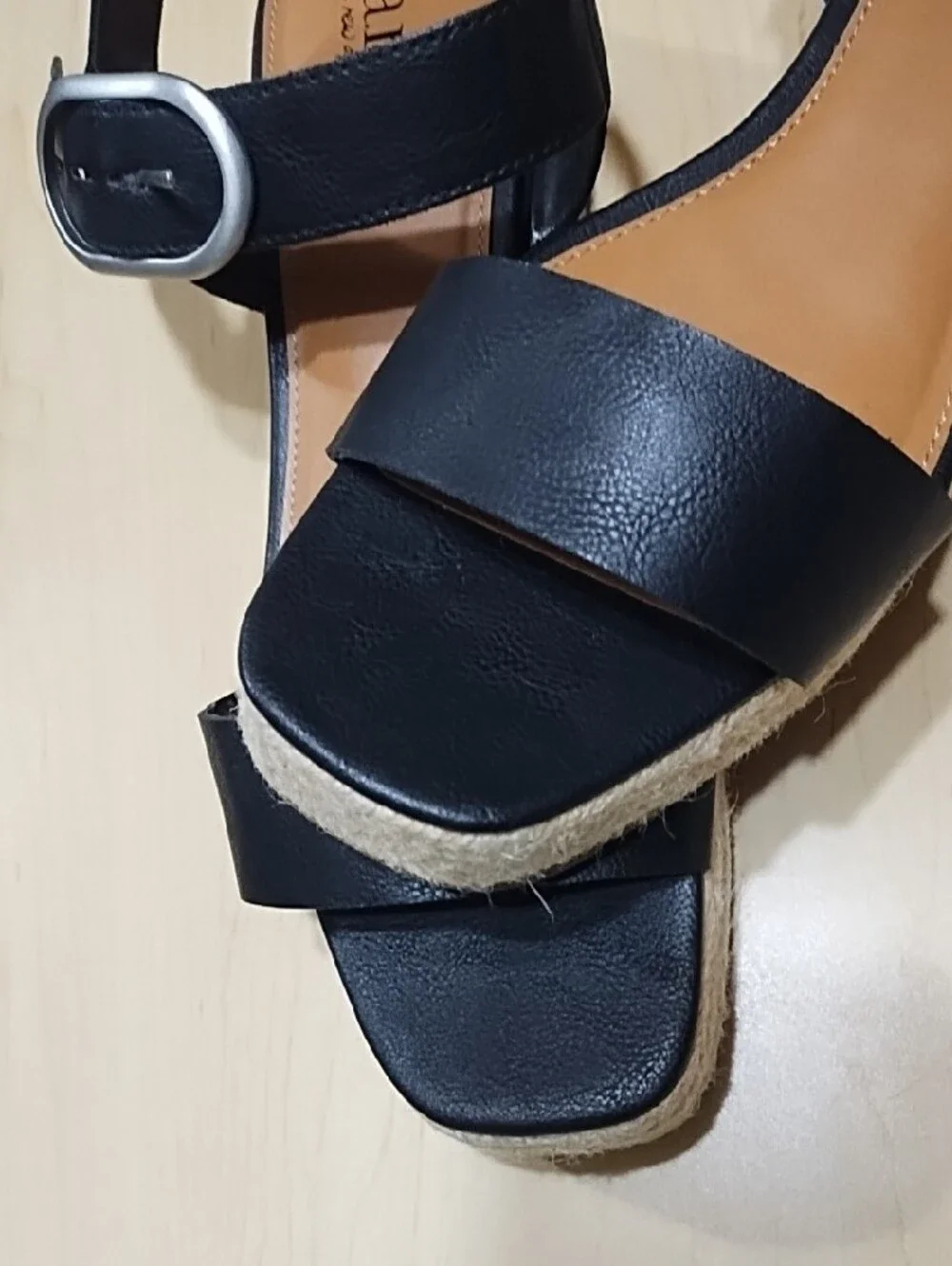 a.n.a Black Strappy Wedge Sandals with Silver Buckle Like New Size 8.5.